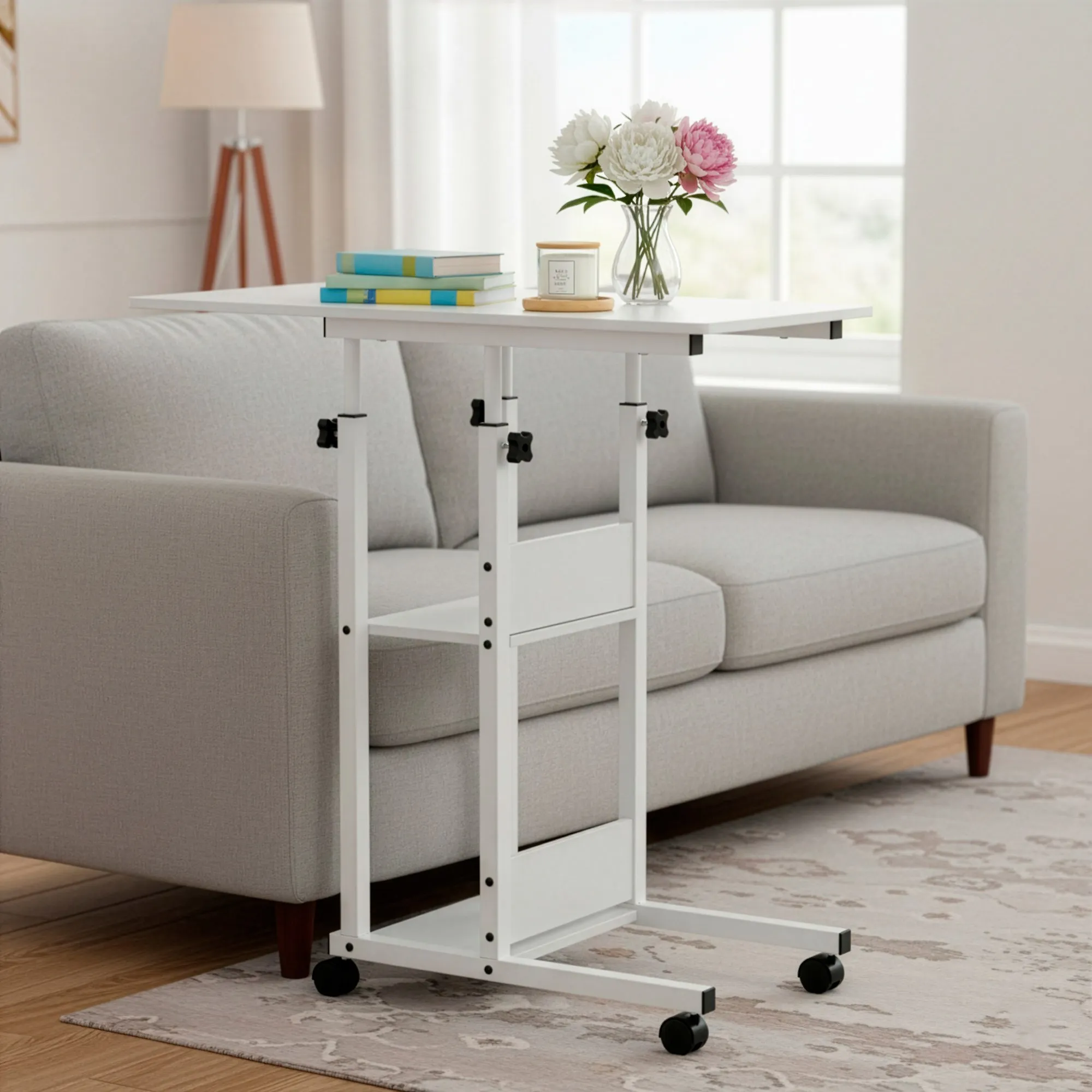 mobilni stol 73-85 x 40 x 80 cm bijela, crna - slika 6