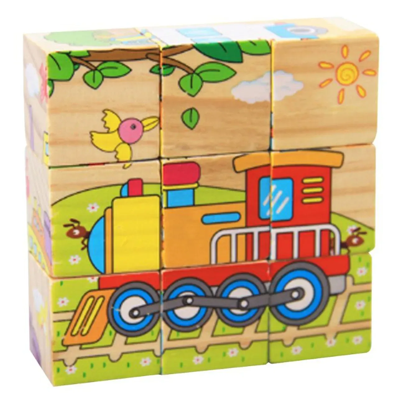 montessori 3d slagalica drvenih kocki 6u1 - slika 2