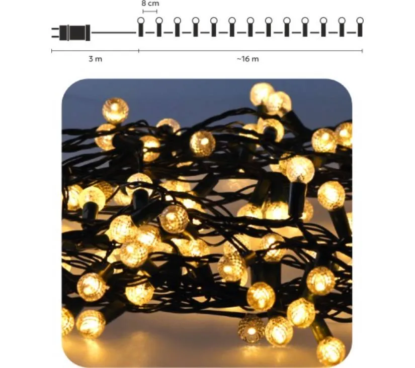 toplo bijela led kuglasta svjetla za božićno drvce 200 lampica ~16m - slika 3