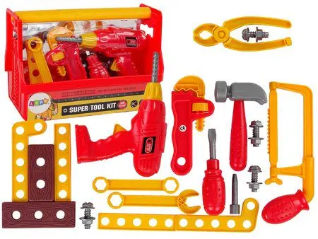 dječji diy set s alatom u kutiji crveno - žuti - slika 2