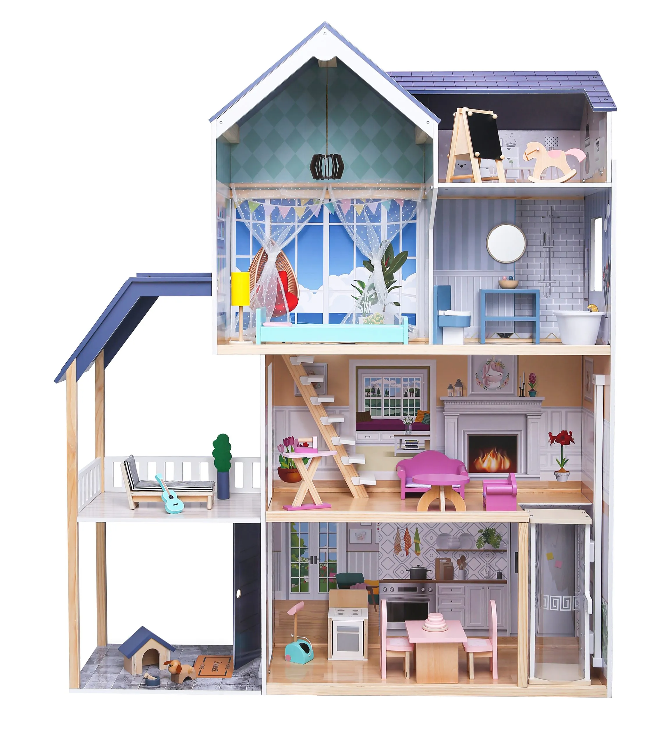 ecotoys xxl kuća za lutke maya s 28 komada namještaja - slika 4
