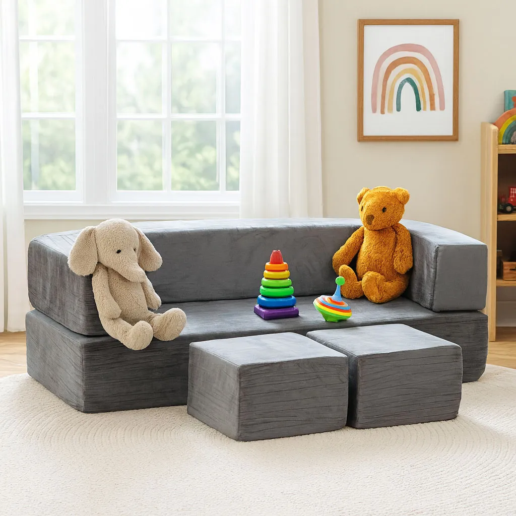 modularna sklopiva sofa za djecu – 4 mekana jastuka, siva, ecotoys - slika 3