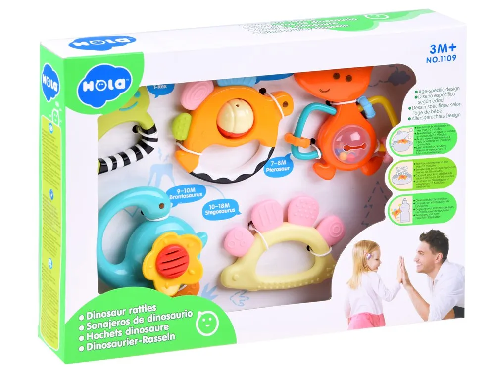 hola set šarenih zvečki i grickalica za bebe dinosauri - slika 6