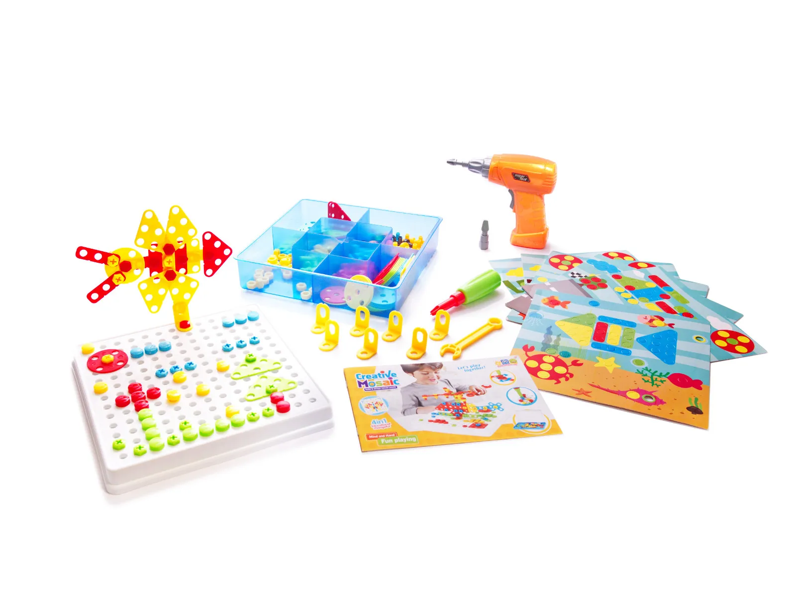 kreativni set odvijač, bušilica, vijci, kockice, 261 element - slika 4