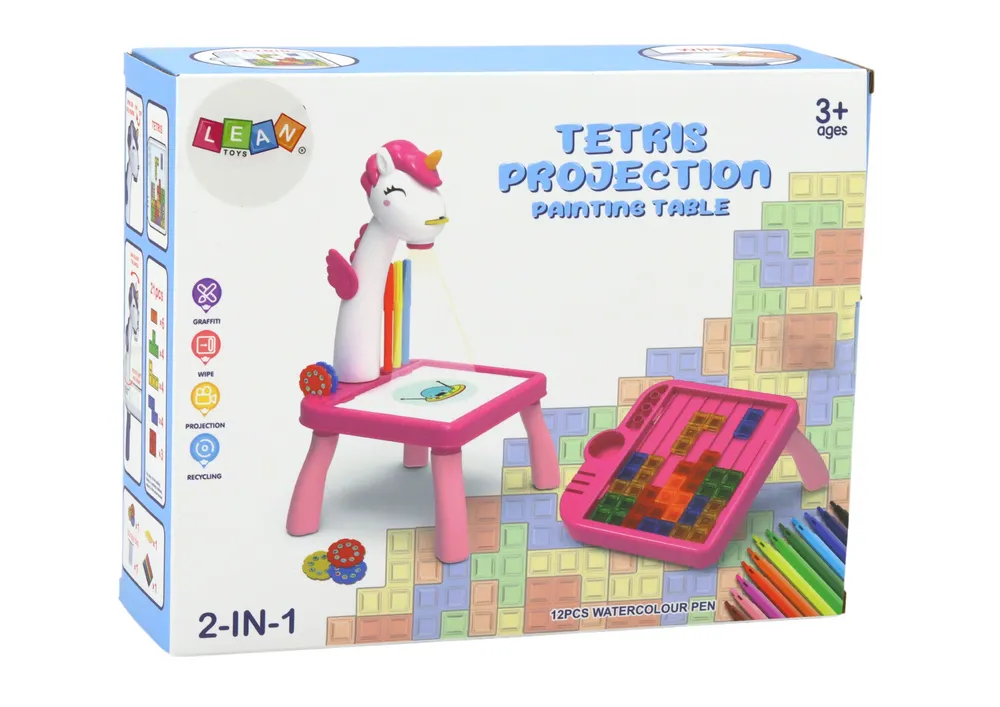 projektor za crtanje sa stolićem i tetris igrom plavi jednorog 2u1 - slika 5