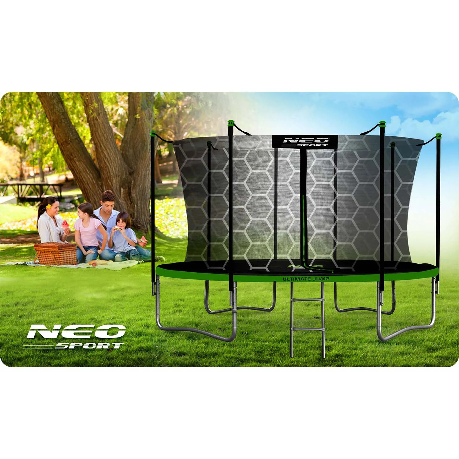 neo-sport vrtni trampolin 435 cm (14 ft) s unutarnjom mrežom i ljestvama - slika 9