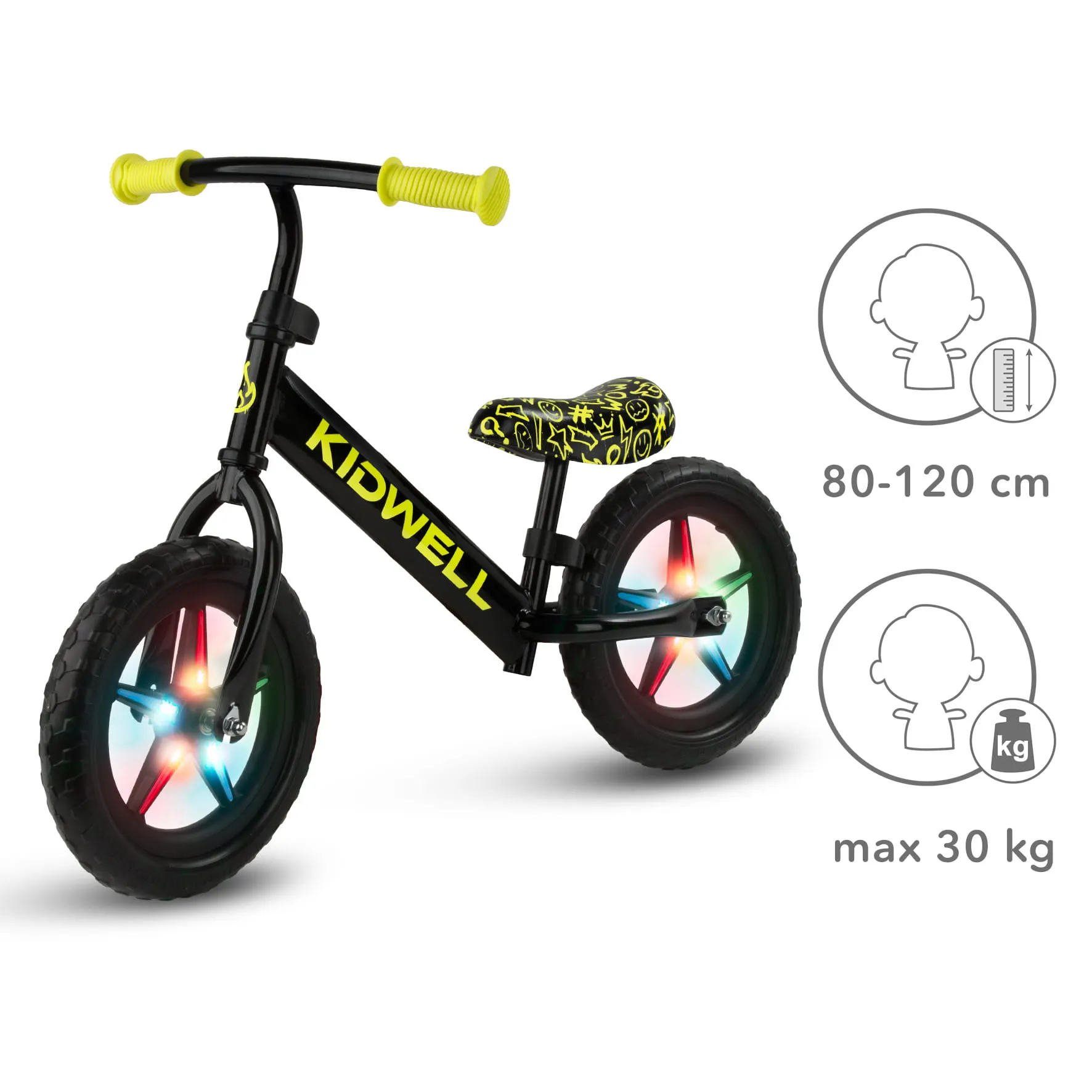 kidwell rebel led neonsko žuti bicikl za balansiranje - slika 7