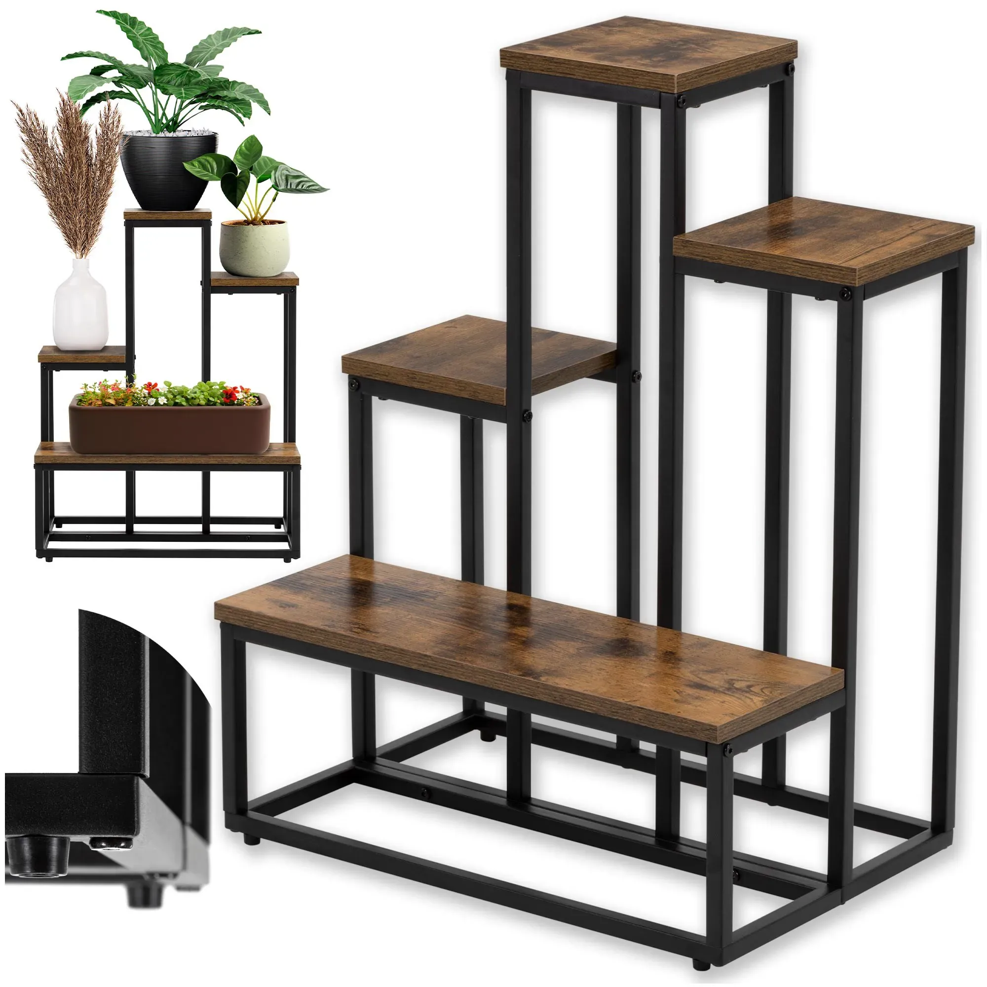 metalni stalak za cvijeće 51 x 34 x 67 cm crno smeđi - slika 2