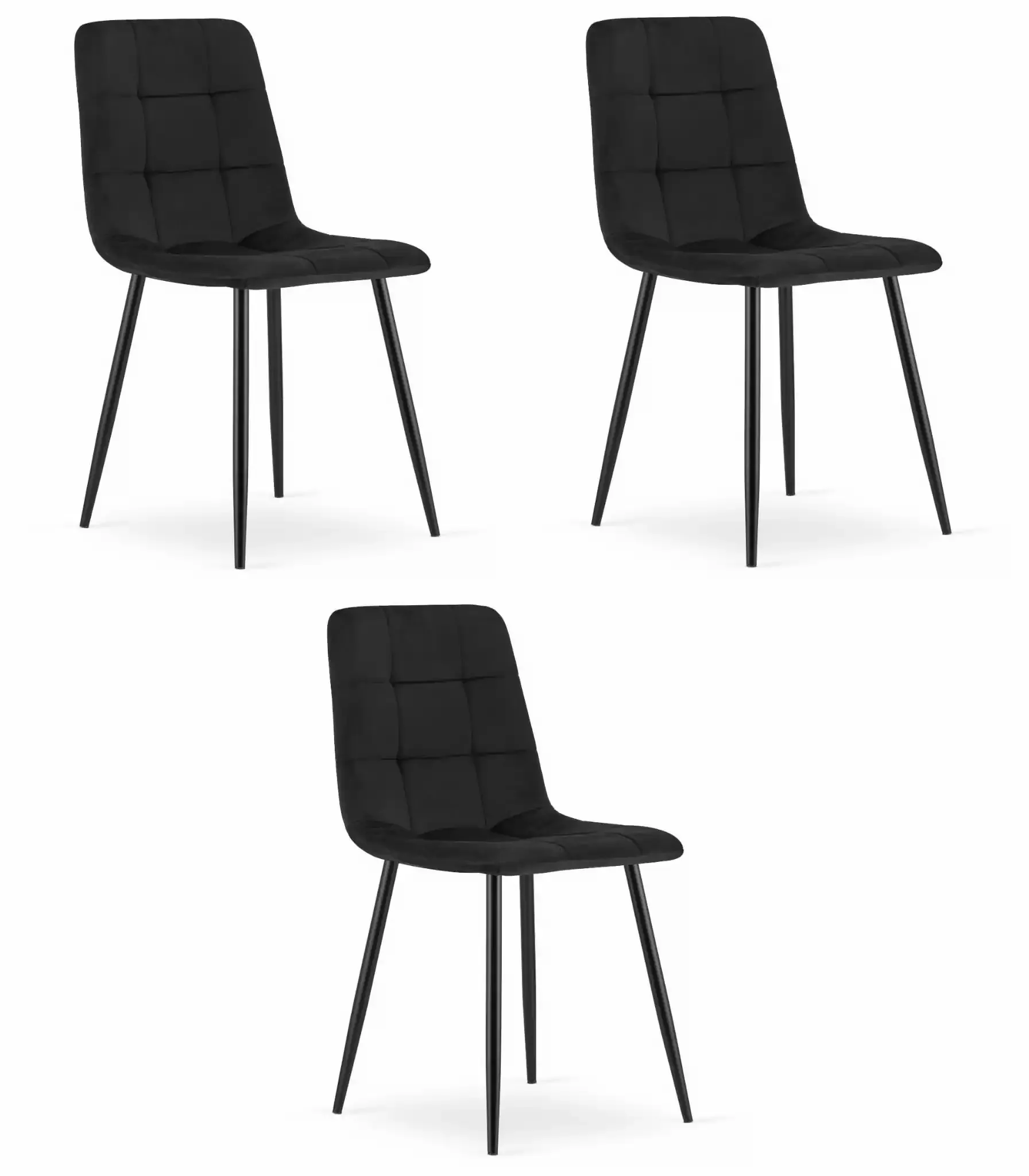 set od 3 kara baršunastih stolica u crnoj boji - slika 2