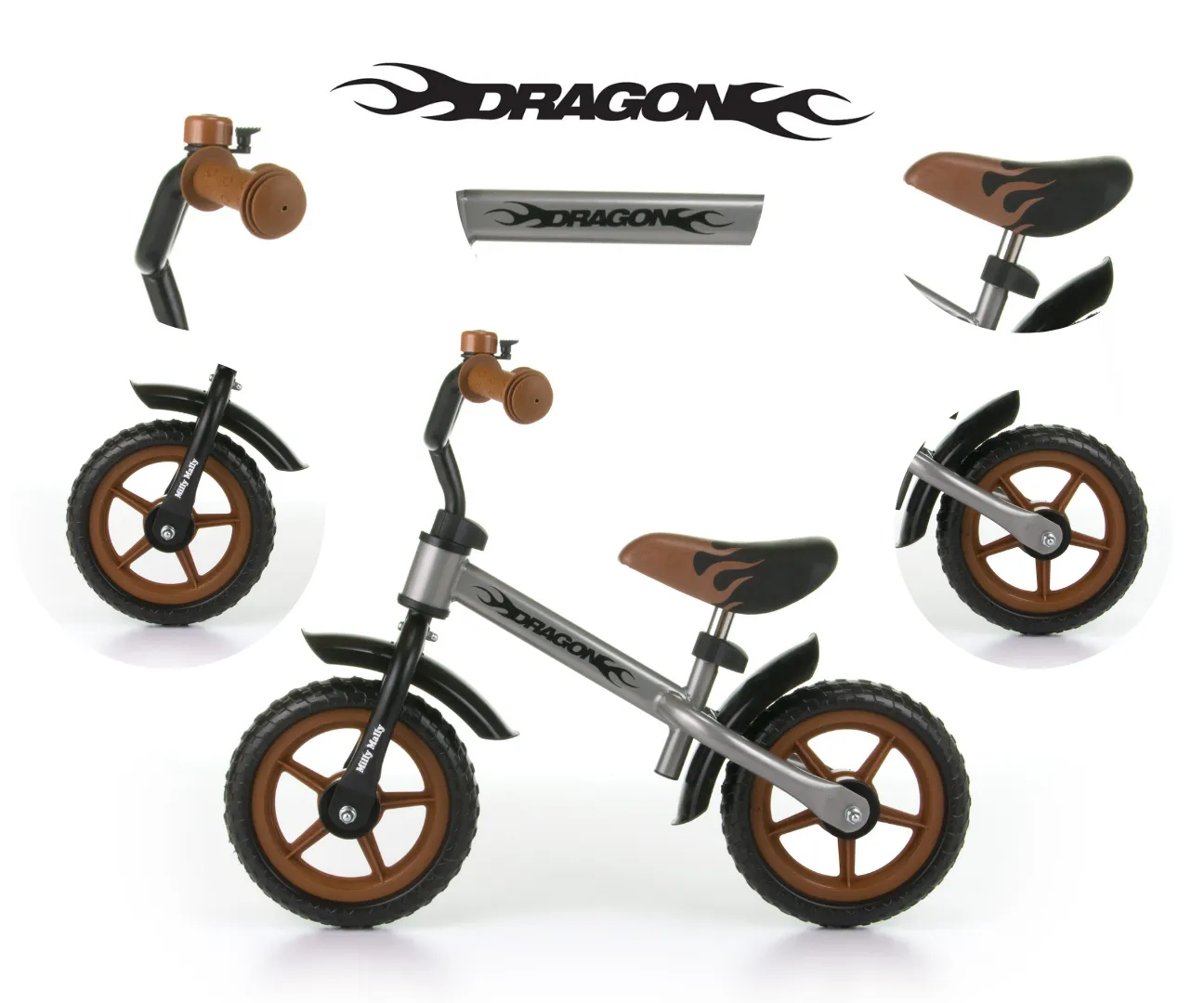 milly mally dječji bicikl bez pedala dragon srebrni - slika 4