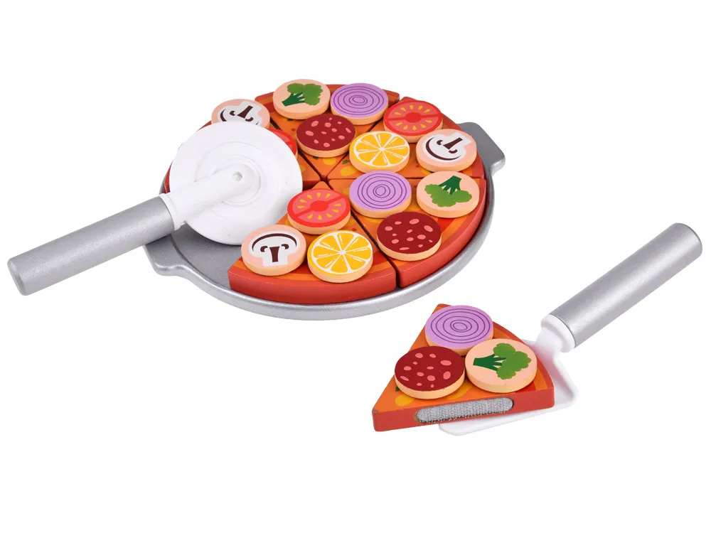 drvena pizza s čičkom za rezanje + dodaci 27 elemenata - slika 5