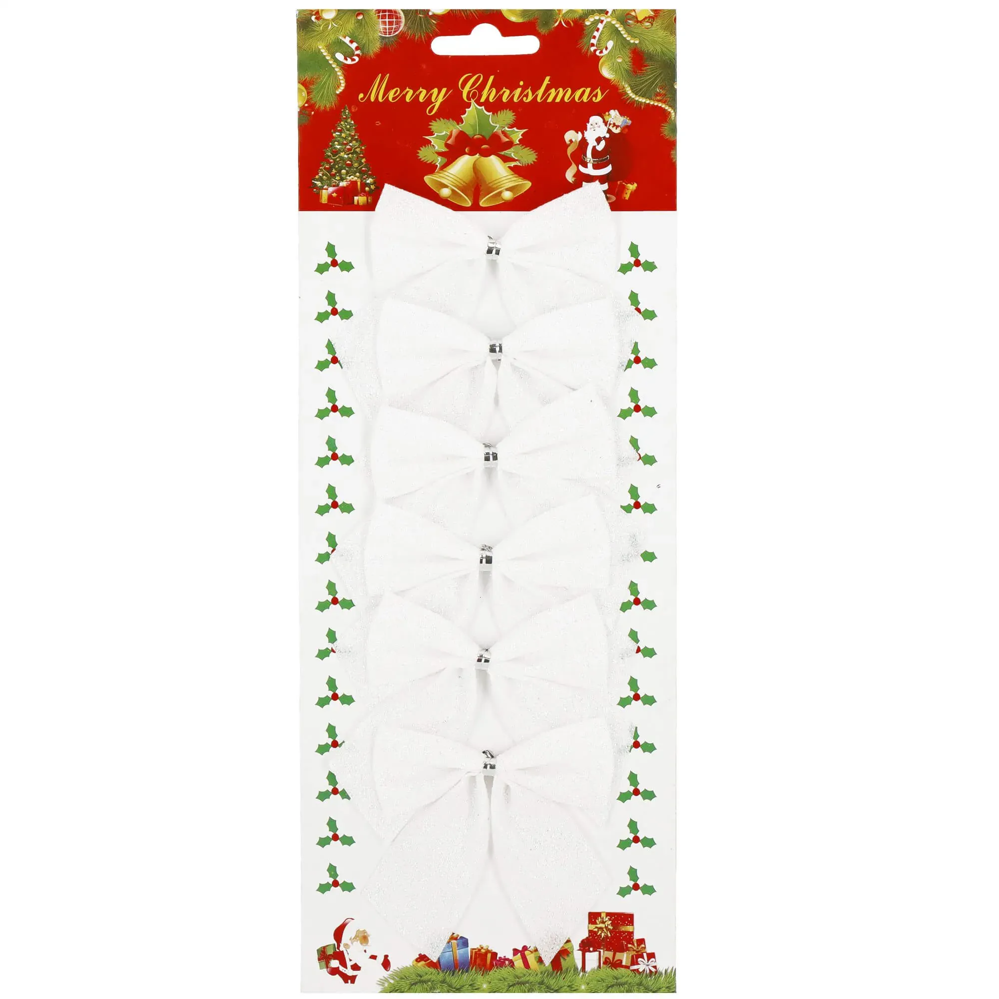 božićne mašne 8 × 8 cm – set 6 komada bijele - slika 2