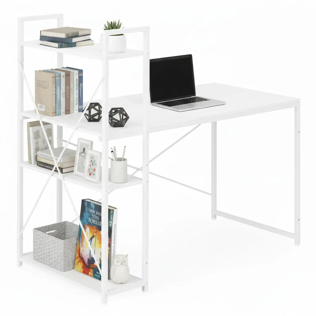 modernhome uredski stol 120 × 60 cm s policom i 3 police – bijeli - slika 2