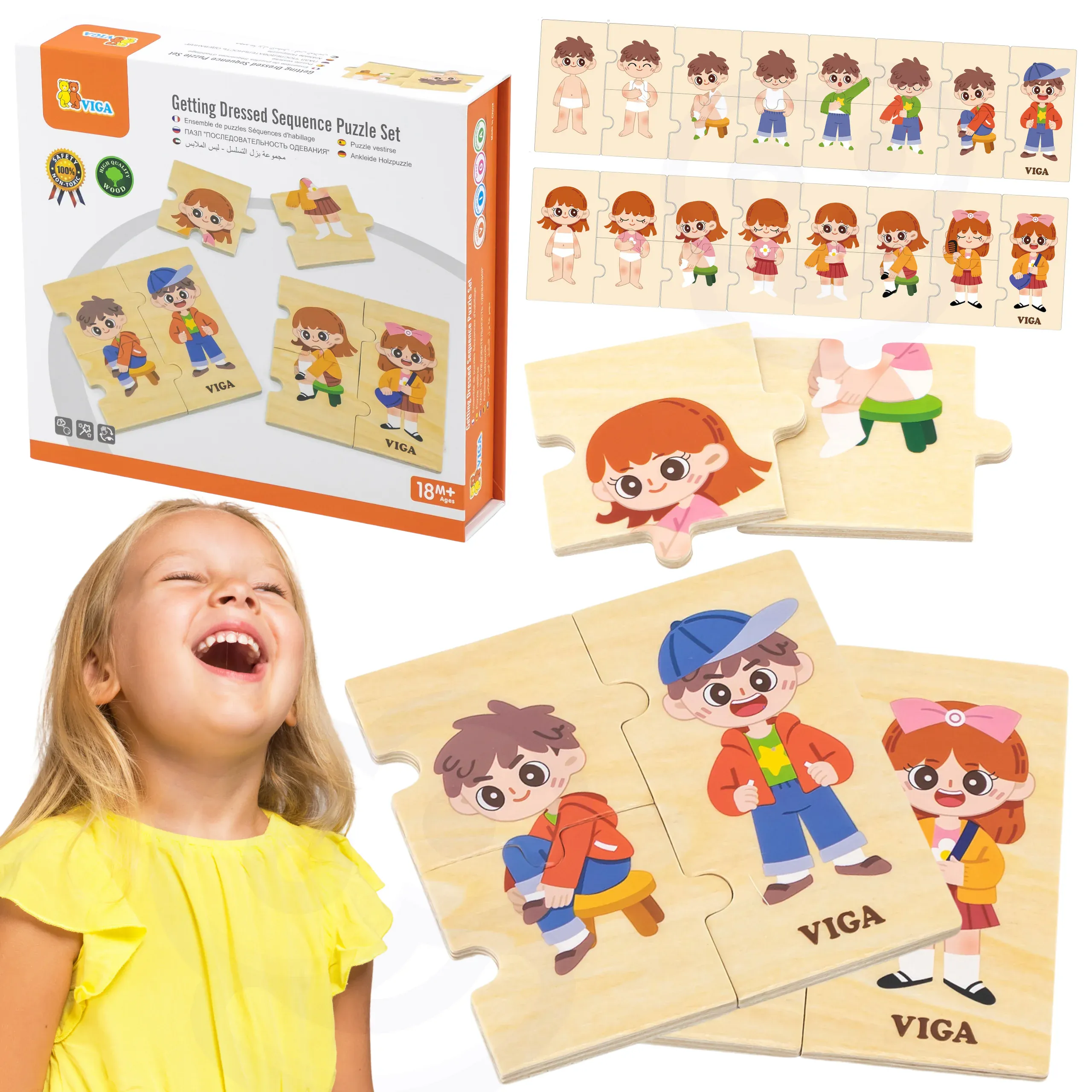 viga edukativne drvene puzzle 28 el. - učenje oblačenja - slika 2