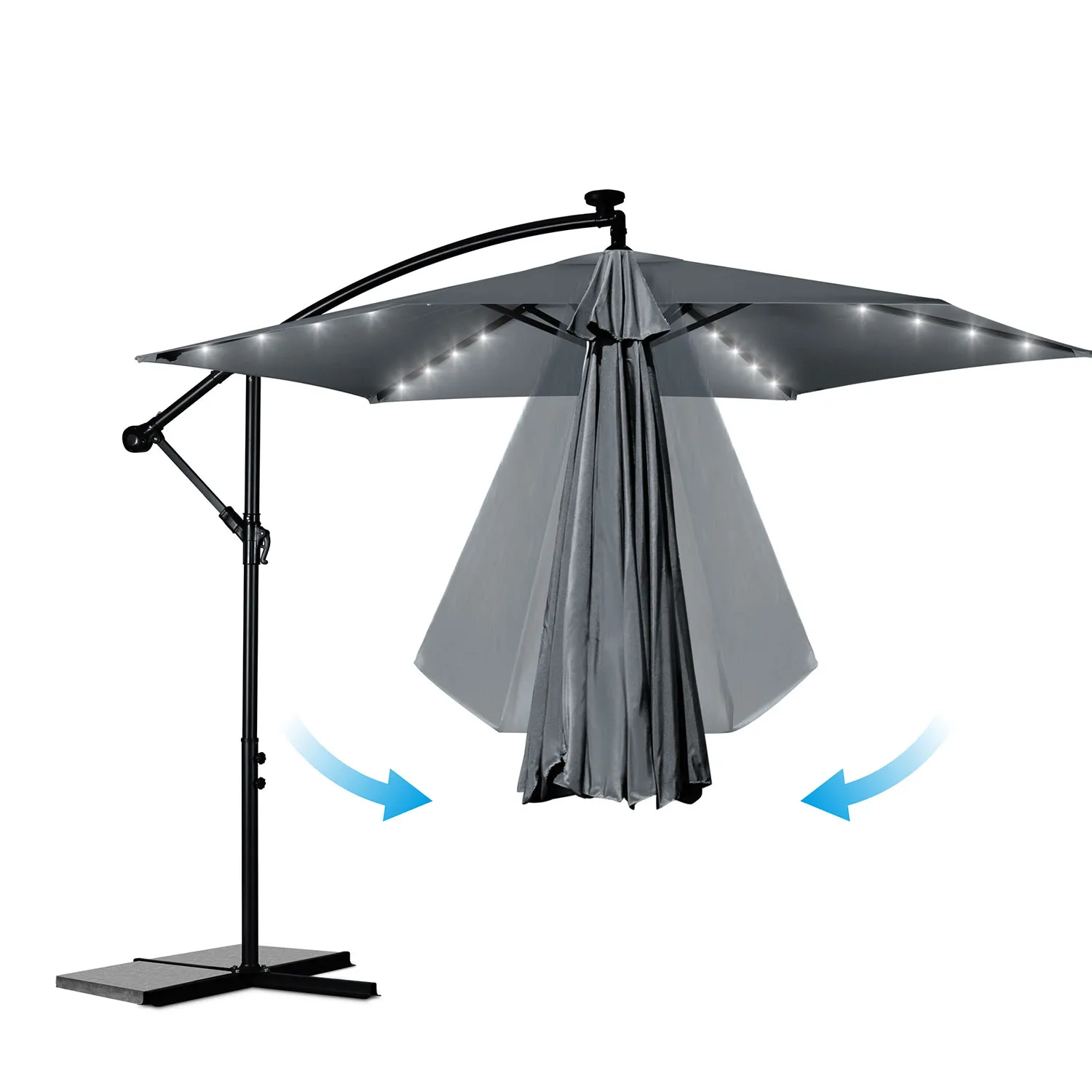 veliki vrtni suncobran s led svjetlima plonos 350 cm sivi - slika 8