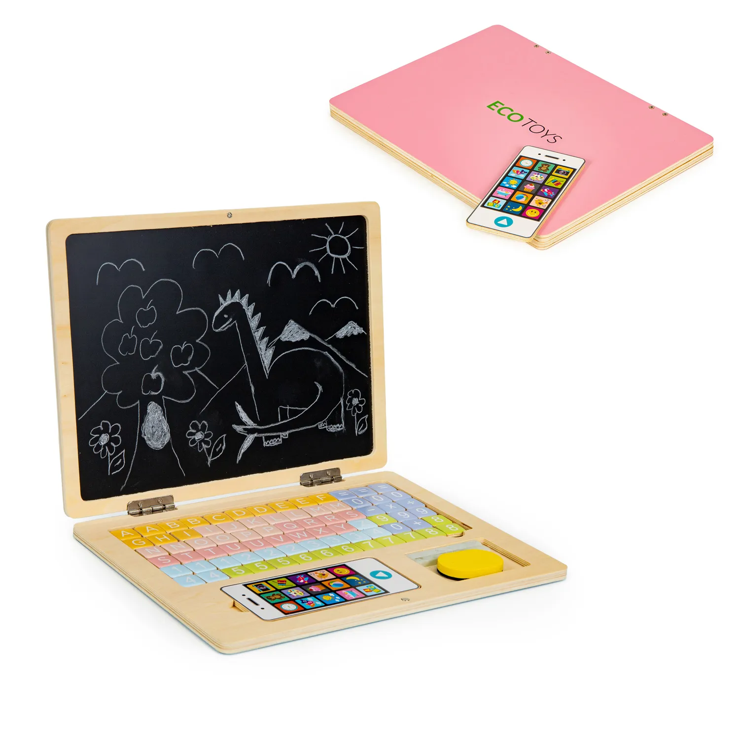 ecotoys edukativni laptop za crtanje 2u1 sa 78 magneta rozi - slika 3