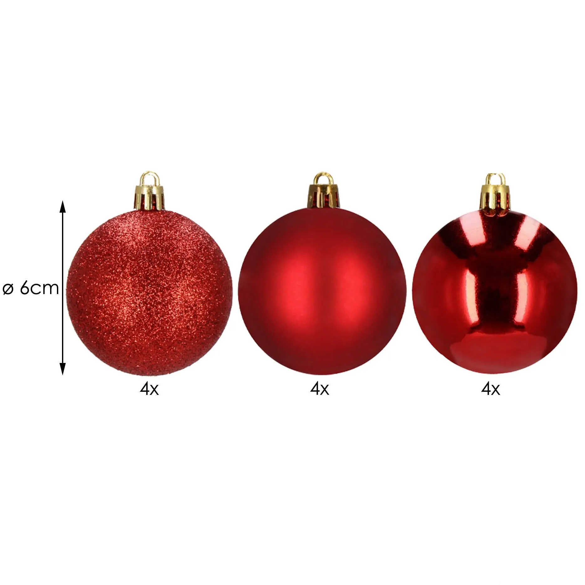 božićne kuglice 6 cm – set od 12 komada, crvene - slika 3