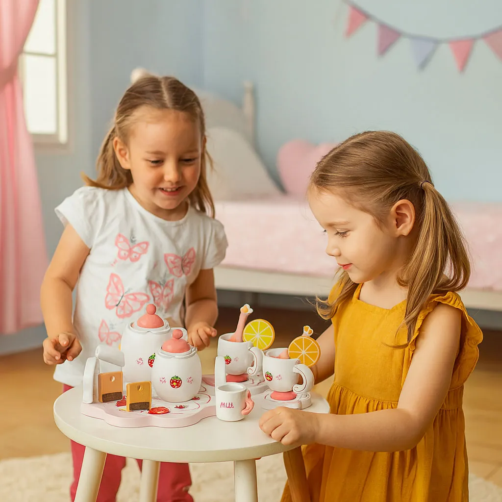 ecotoys drveni set za čaj s čajnikom i šalicama, 14 dijelova - slika 3