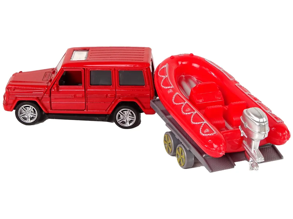 set vatrogasnih vozila s prikolicom i motornim čamcem crveni - slika 6