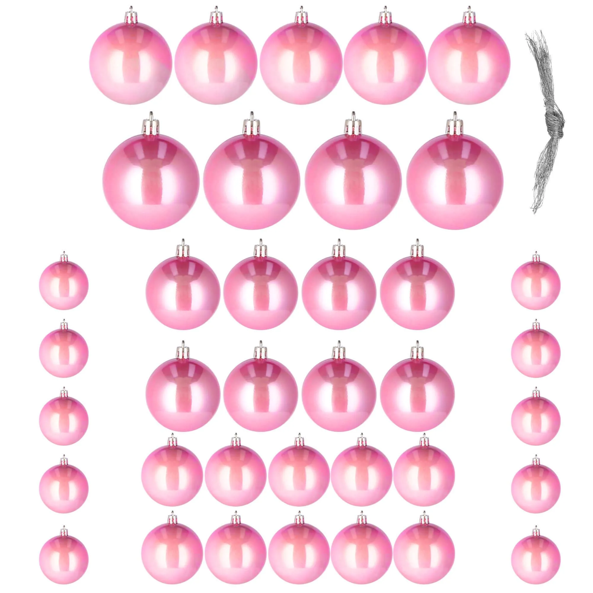 božićne kuglice 4 / 5 / 6 / 7 / 8 cm – set 37 komada rozi - slika 5