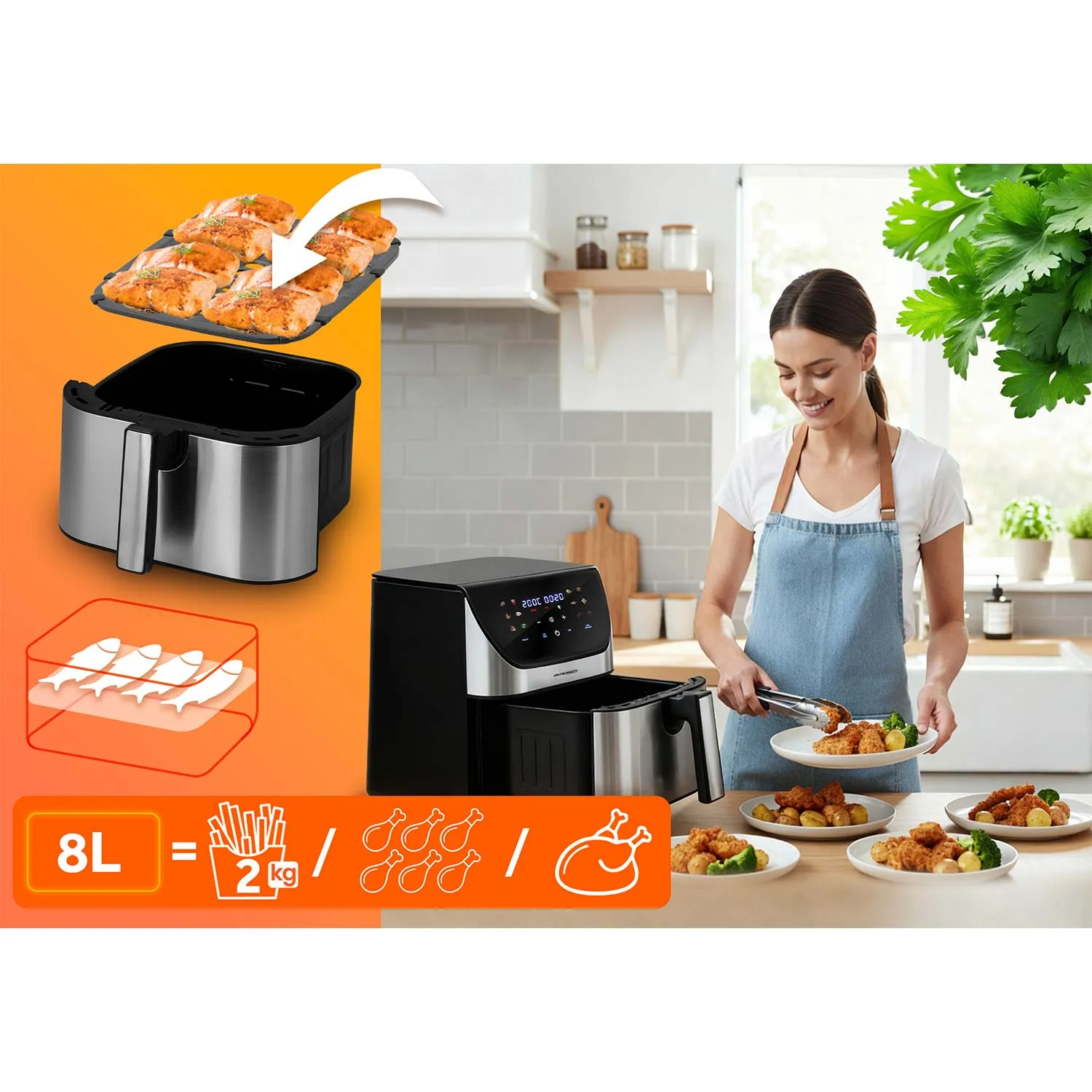 berdsen friteza na vrući zrak 1700 w, 8 l, crna - slika 8