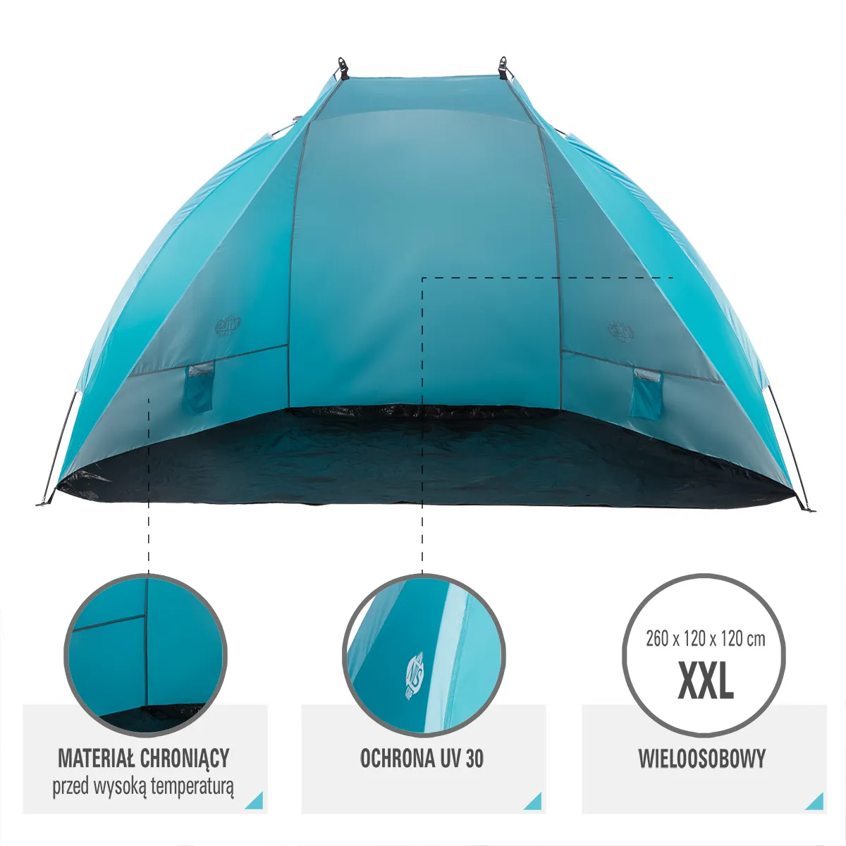 tirkizni šator za plažu 260x120x120 nils camp - slika 5