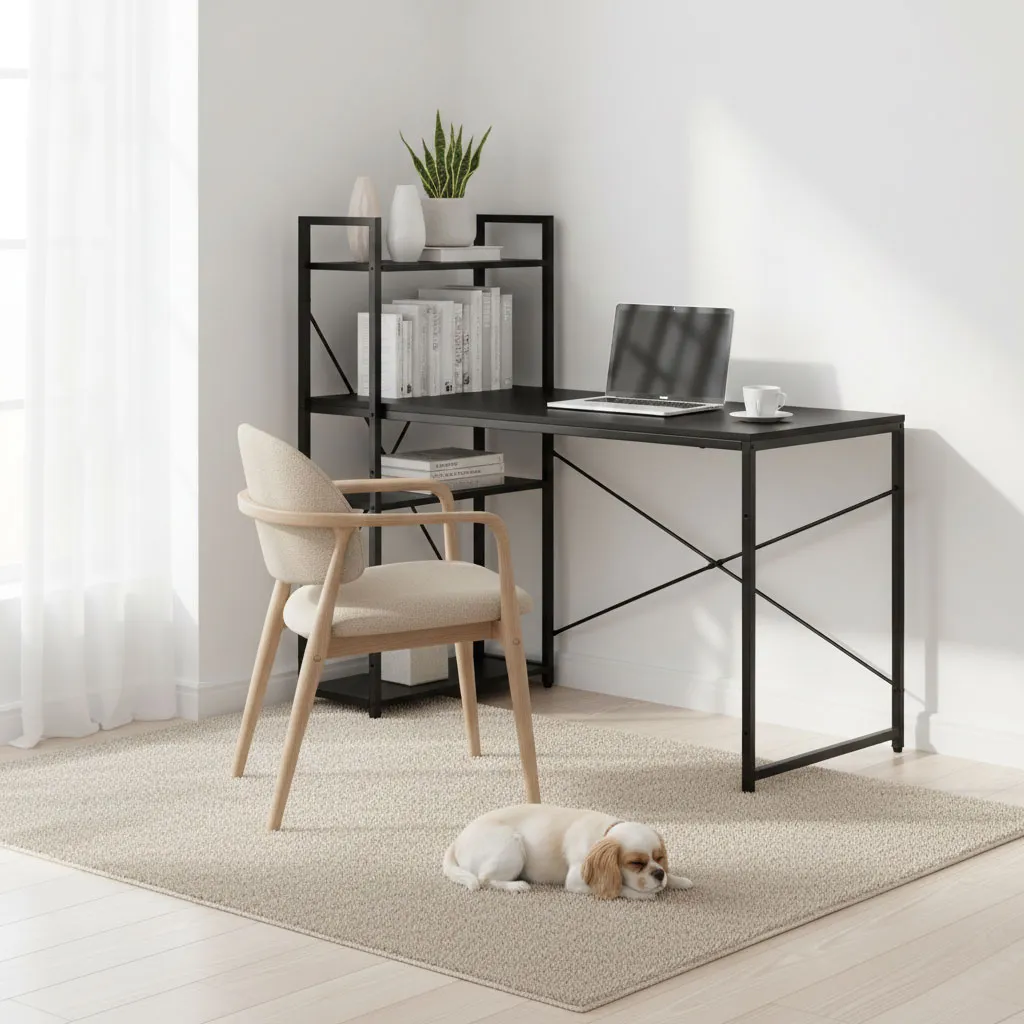 modernhome uredski stol 120 × 60 cm s policom i 3 police – crni - slika 3