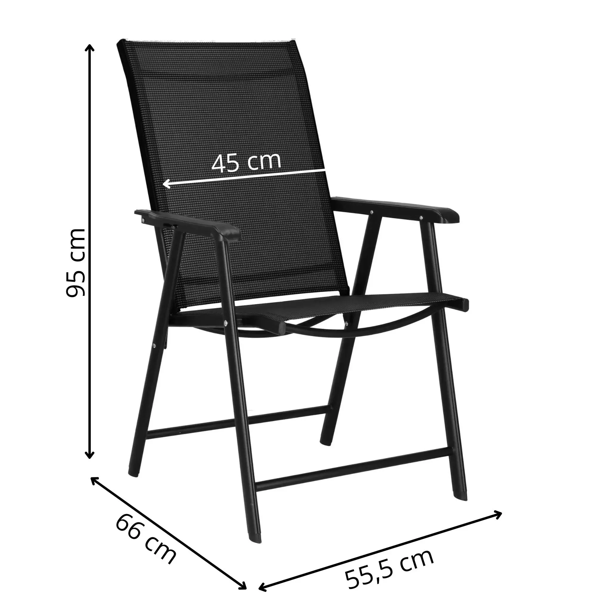 sklopiva metalna vrtna stolica,crna 56 x 64 x 94 cm - slika 2