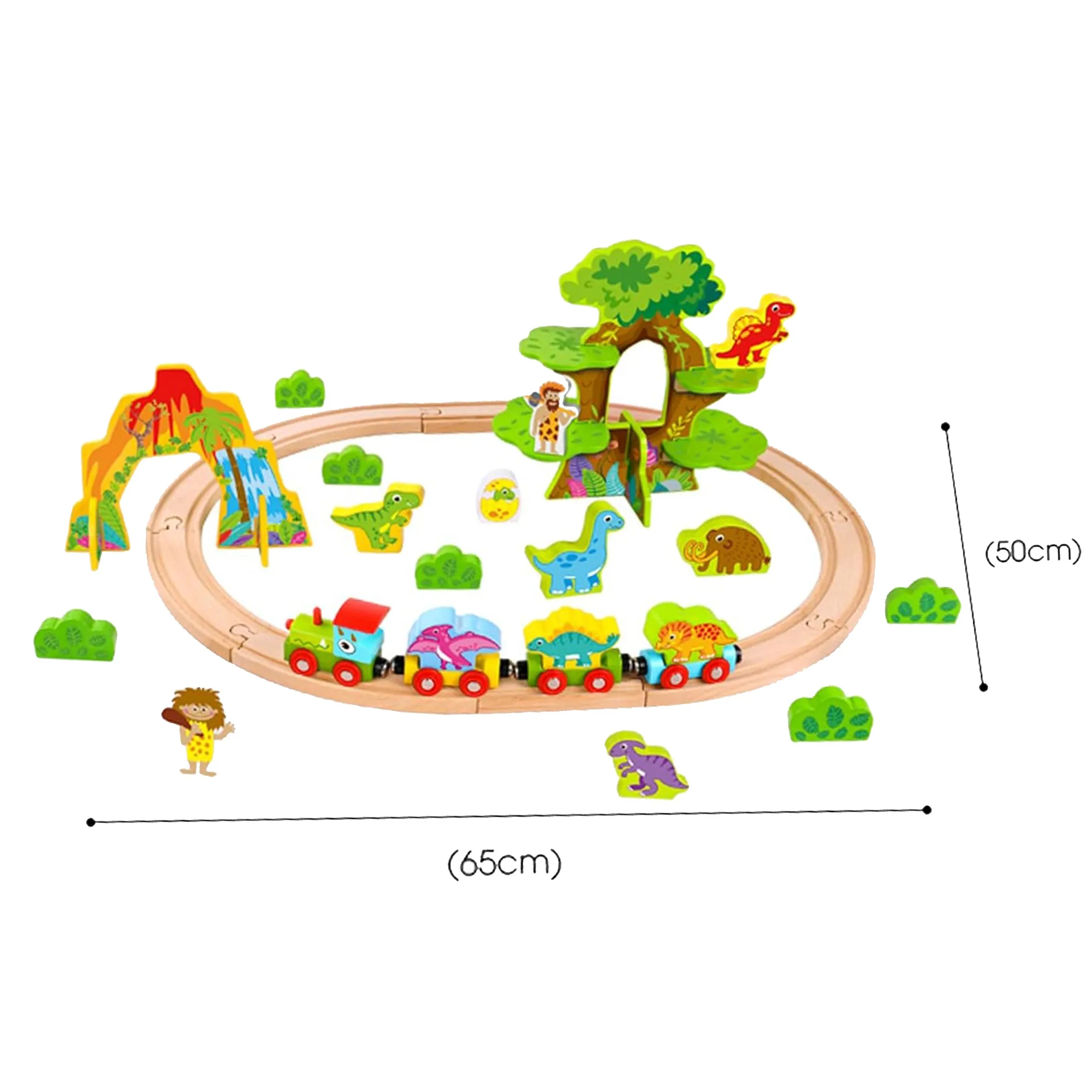 tooky toy drvena magnetna željeznica s dinosaurima + figurice - slika 10