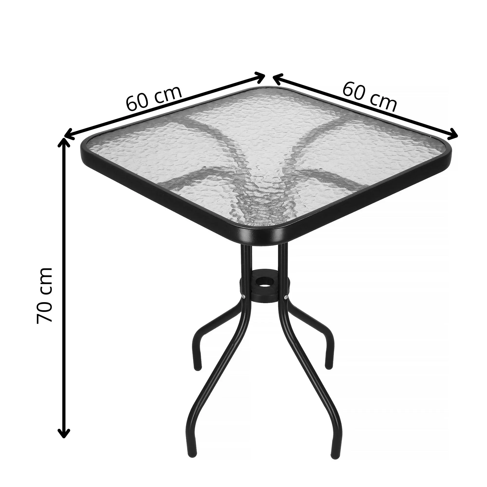 Springos stakleni kvadratni vrtni stol, crni 60 x 60 cm - Pribislavec
