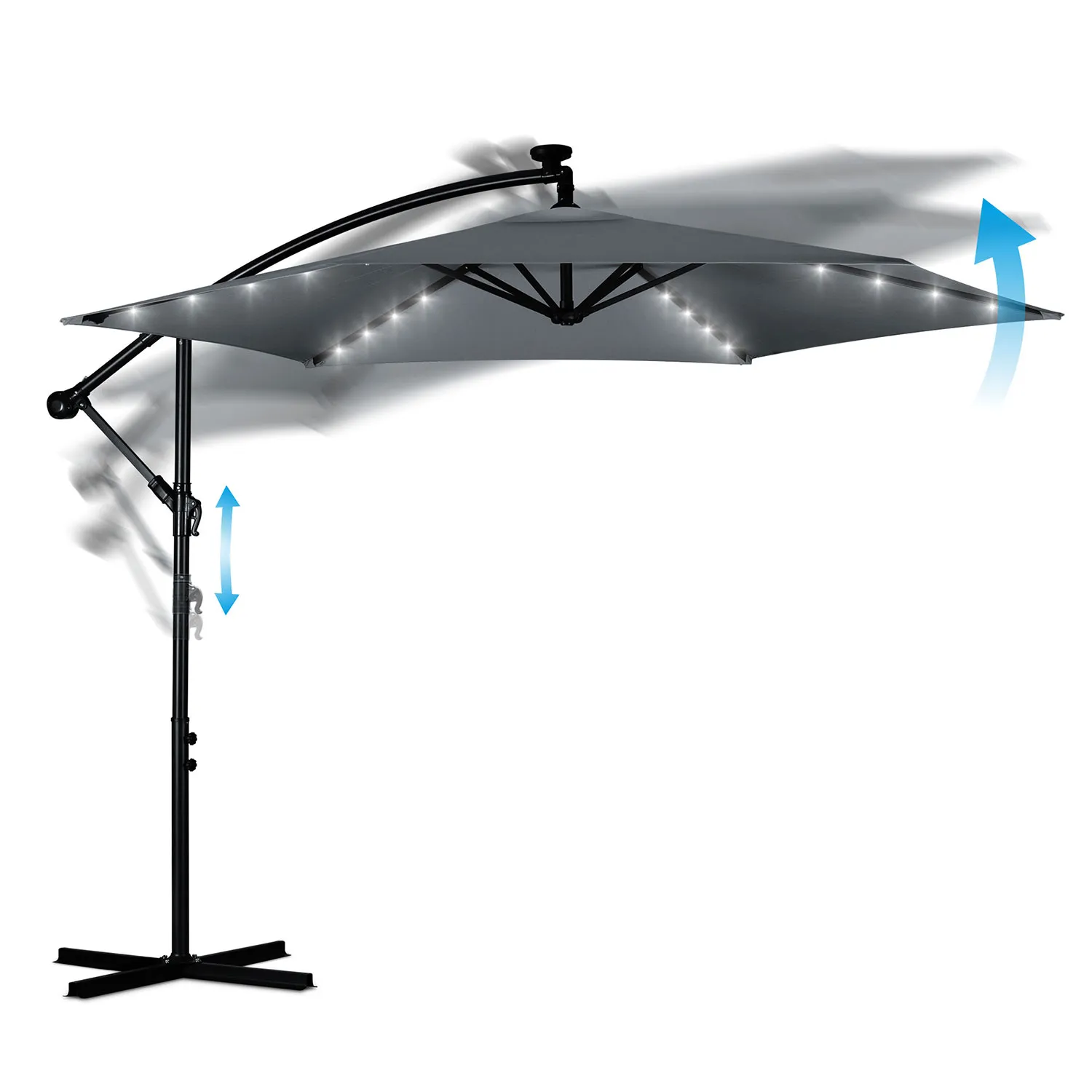 veliki vrtni suncobran s led svjetlima plonos 350 cm sivi - slika 6