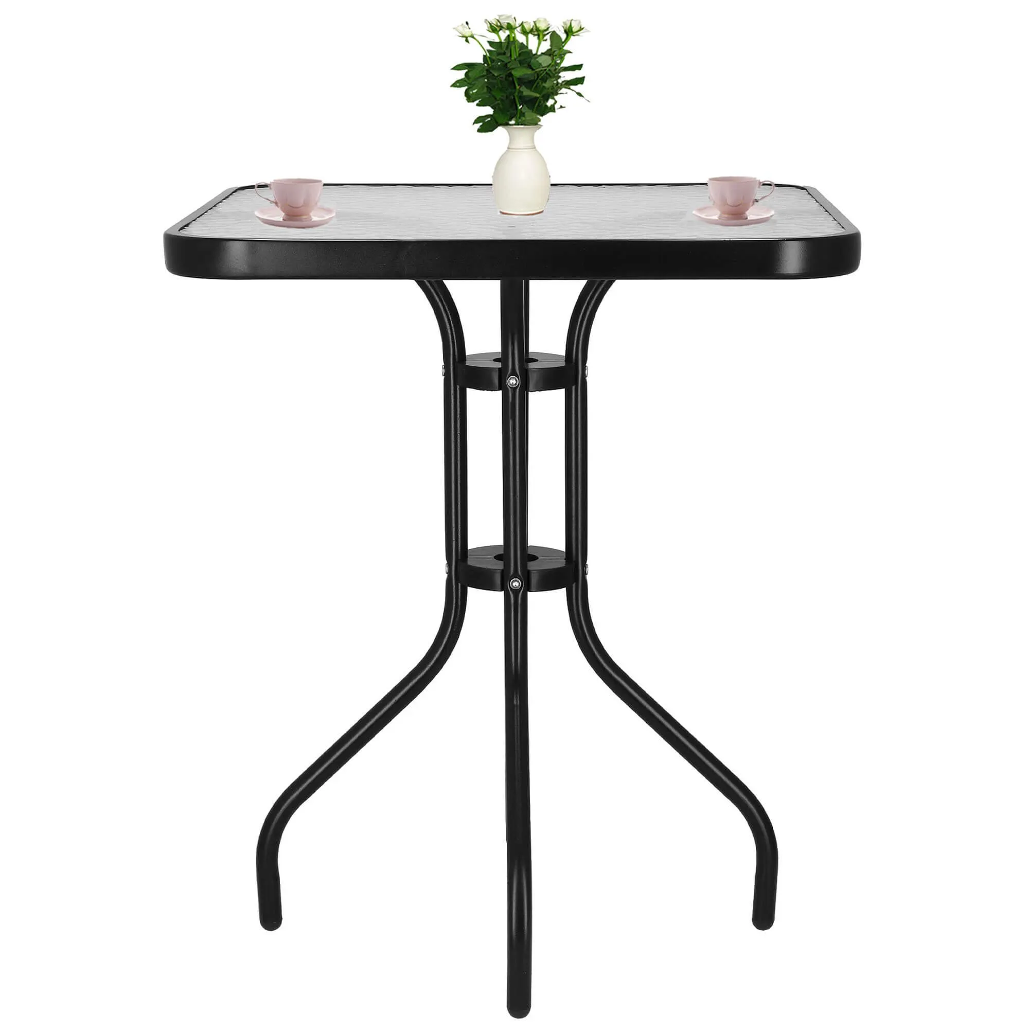 springos stakleni kvadratni vrtni stol, crni 60 x 60 cm - slika 5