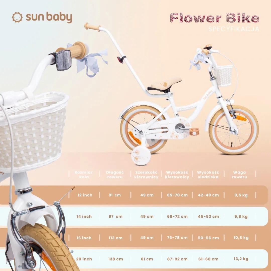 dječji bicikl flower 14" maslačak bijelo-bež - slika 9
