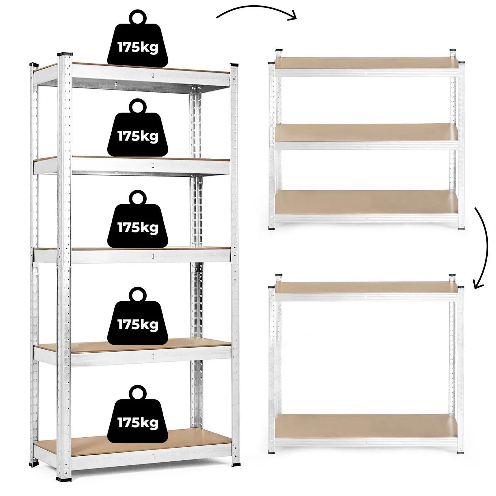 Stalak za pohranu 180x90x40 cm pocinčani čelik, 5 polica, kapacitet 875 kg modernhome - Pribislavec