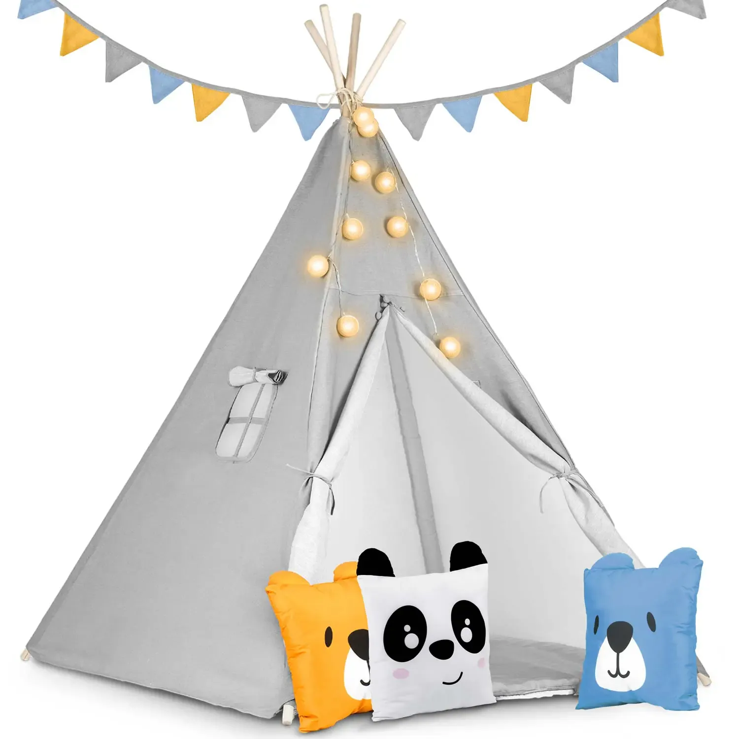 nukido teepee šator za djecu s svjetlima - sivi - slika 2