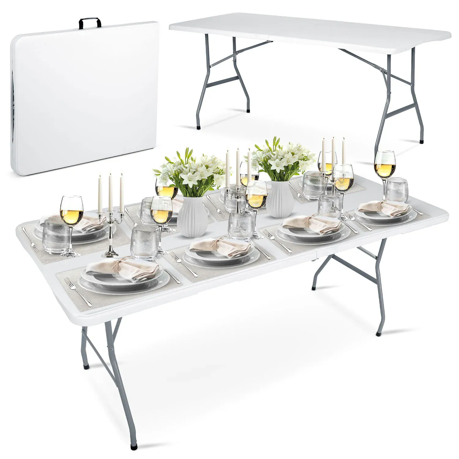 sklopivi stol za catering 180 cm, bijeli - slika 2
