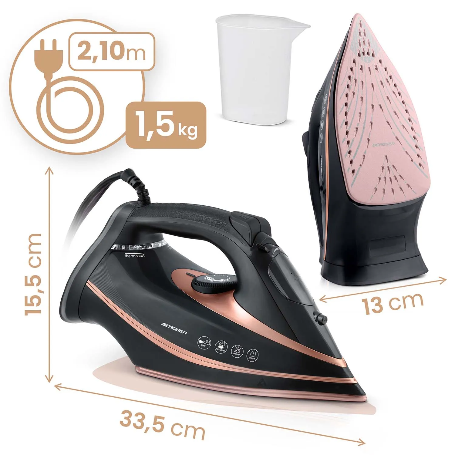 berdsen parno glačalo snage 3000 w s keramičkim premazom crno - slika 6