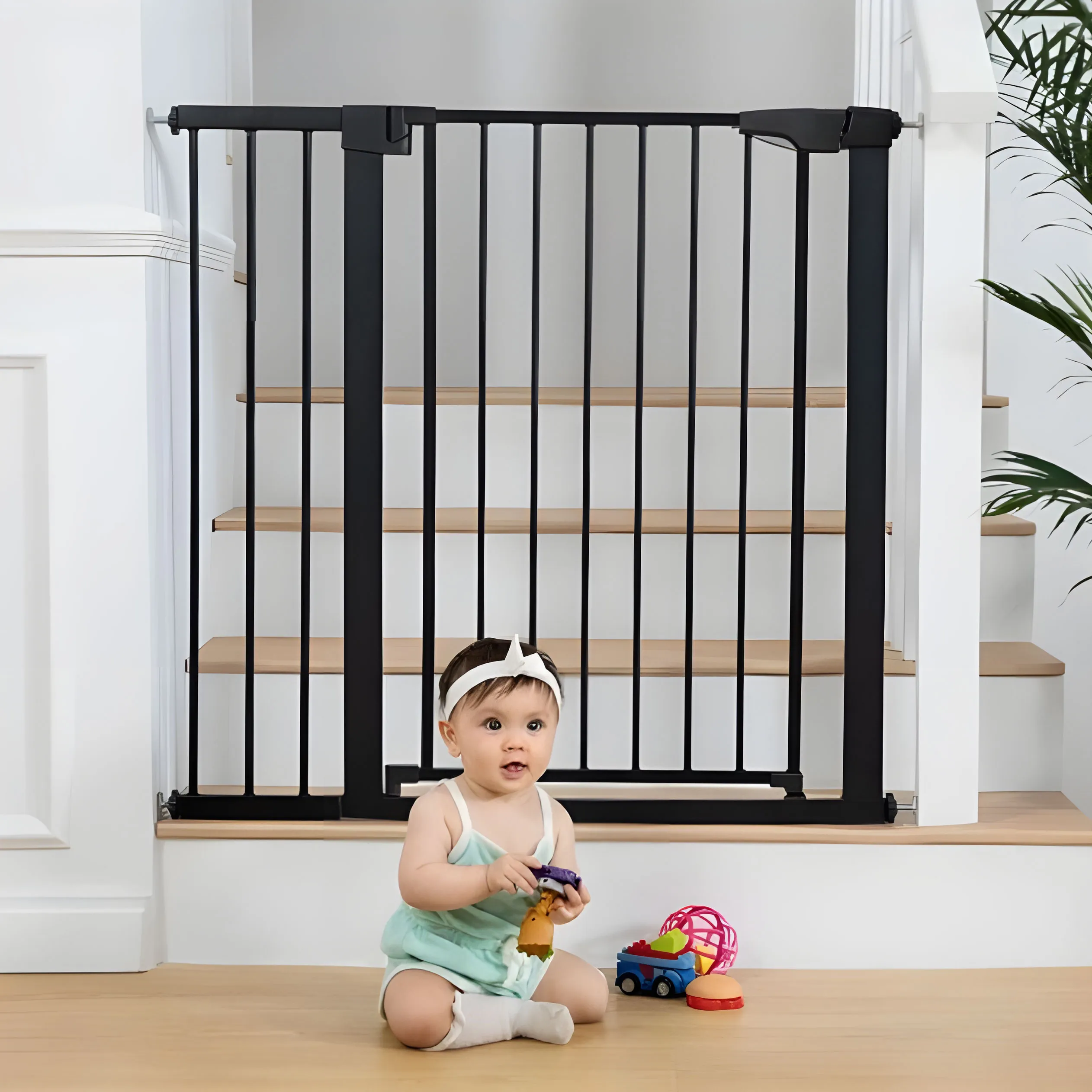 ecotoys sigurnosna vrata 74–132 cm za stepenice i vrata – čelična s dodatnim panelima, crna - slika 3