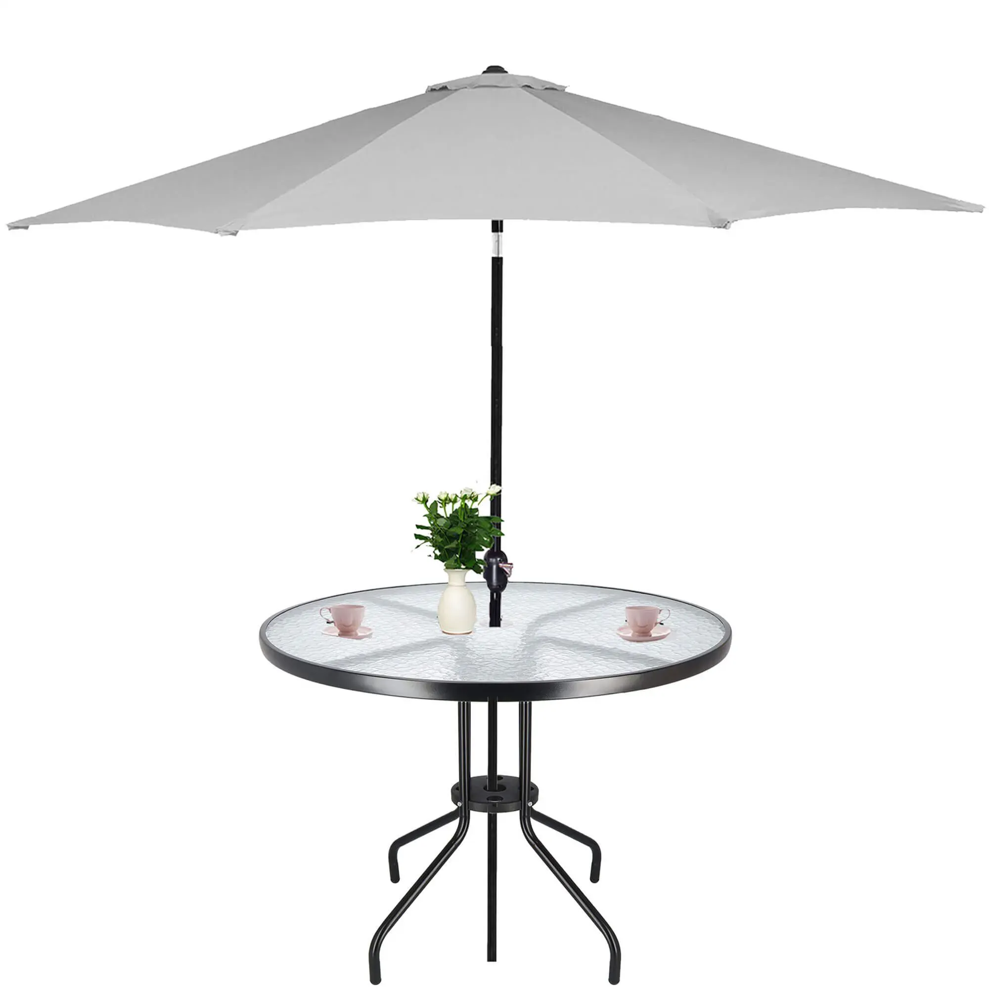 springos stakleni okrugli vrtni stol, crni 90 cm - slika 2