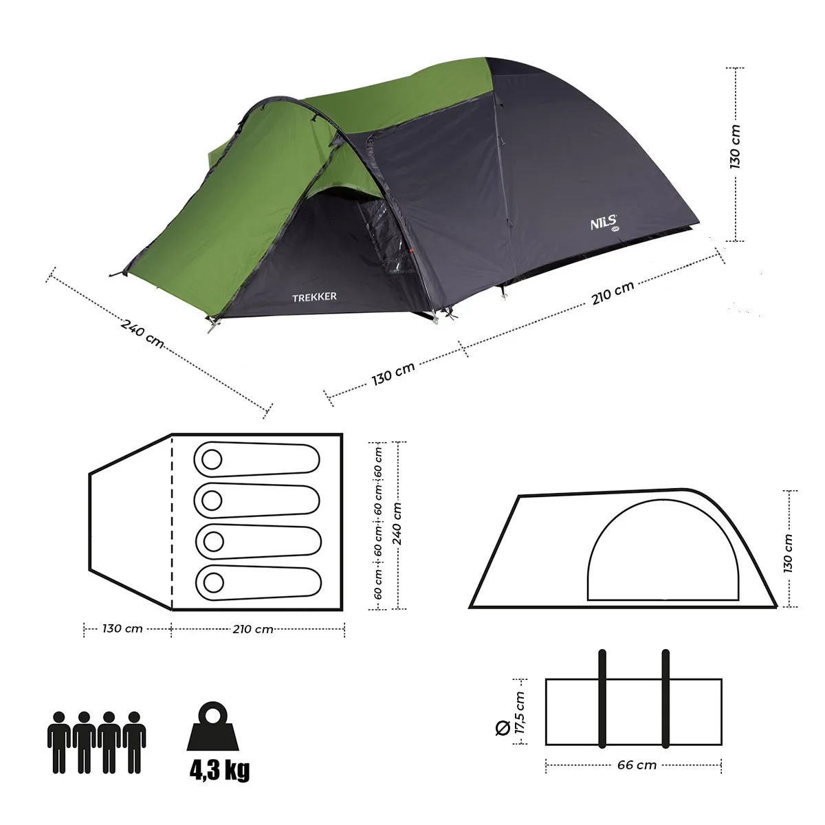 nils camp šator za kampiranje trekker - slika 6