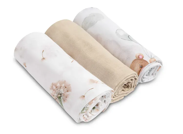 Muslin pelene 3 kom sivi/bež medvjed - Pribislavec