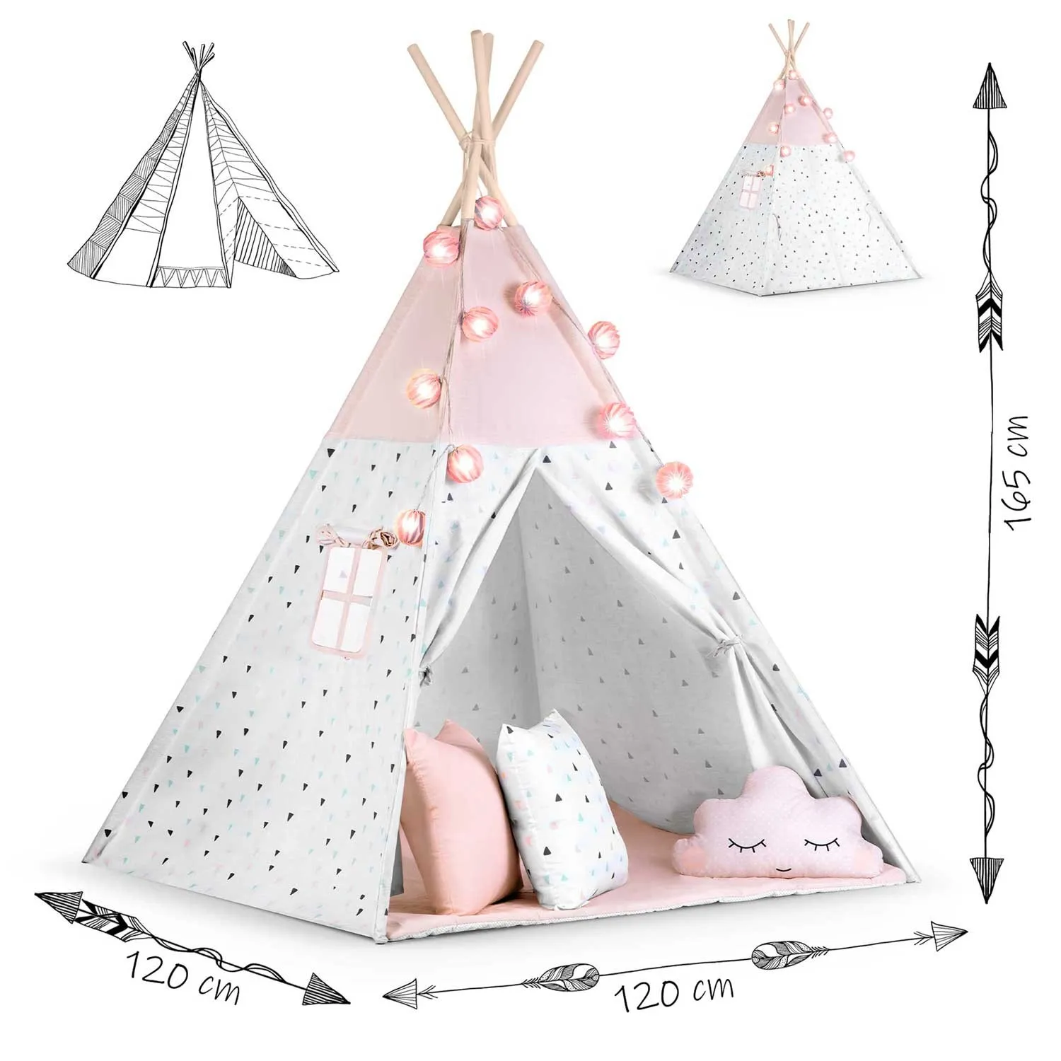 nukido teepee šator za djecu s svjetlima - rozi - slika 11