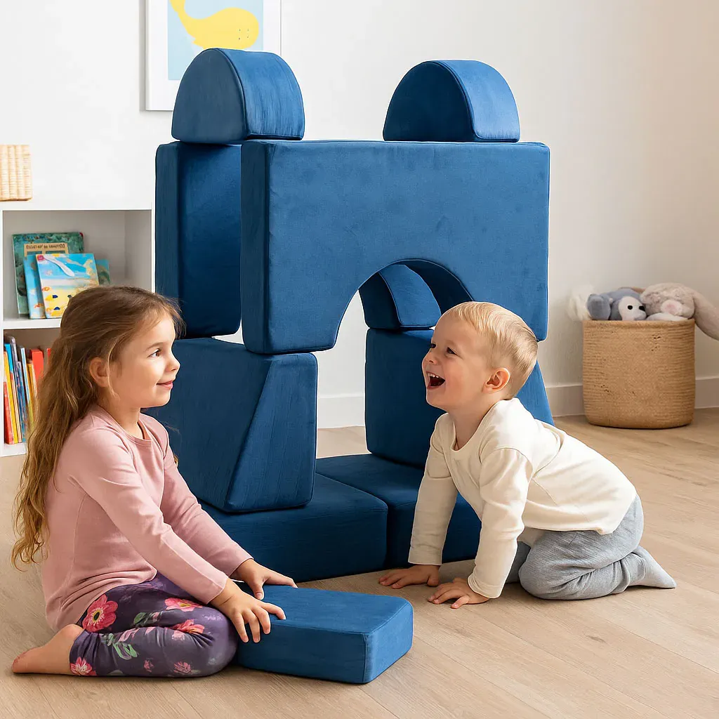 ecotoys dječja modularna fotelja – plava, sklopiva, 8 mekanih jastuka - slika 4