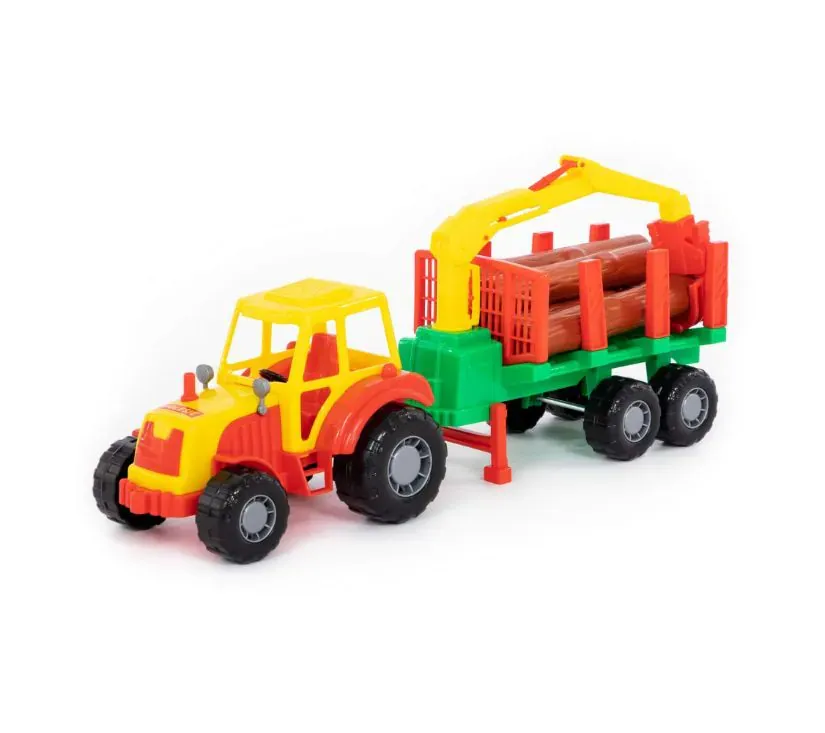 polesie traktor s balvanima u prikolici - slika 2