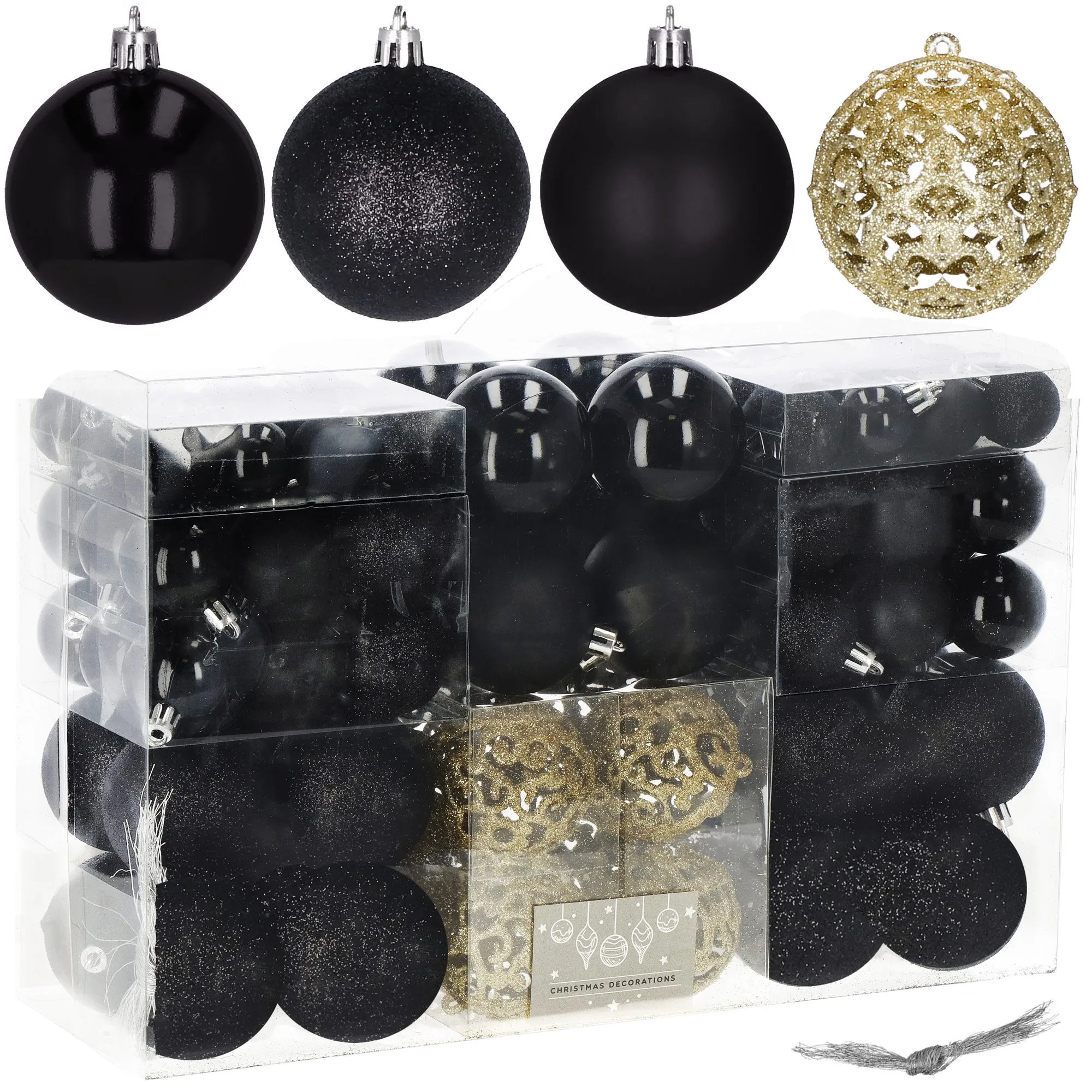 božićne kuglice 3 / 4 / 6 cm – set 100 komada crna i zlatna - slika 10