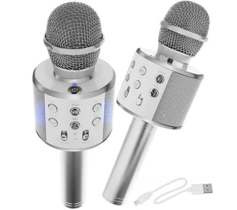 karaoke mikrofon s zvučnikom sivi - slika 3