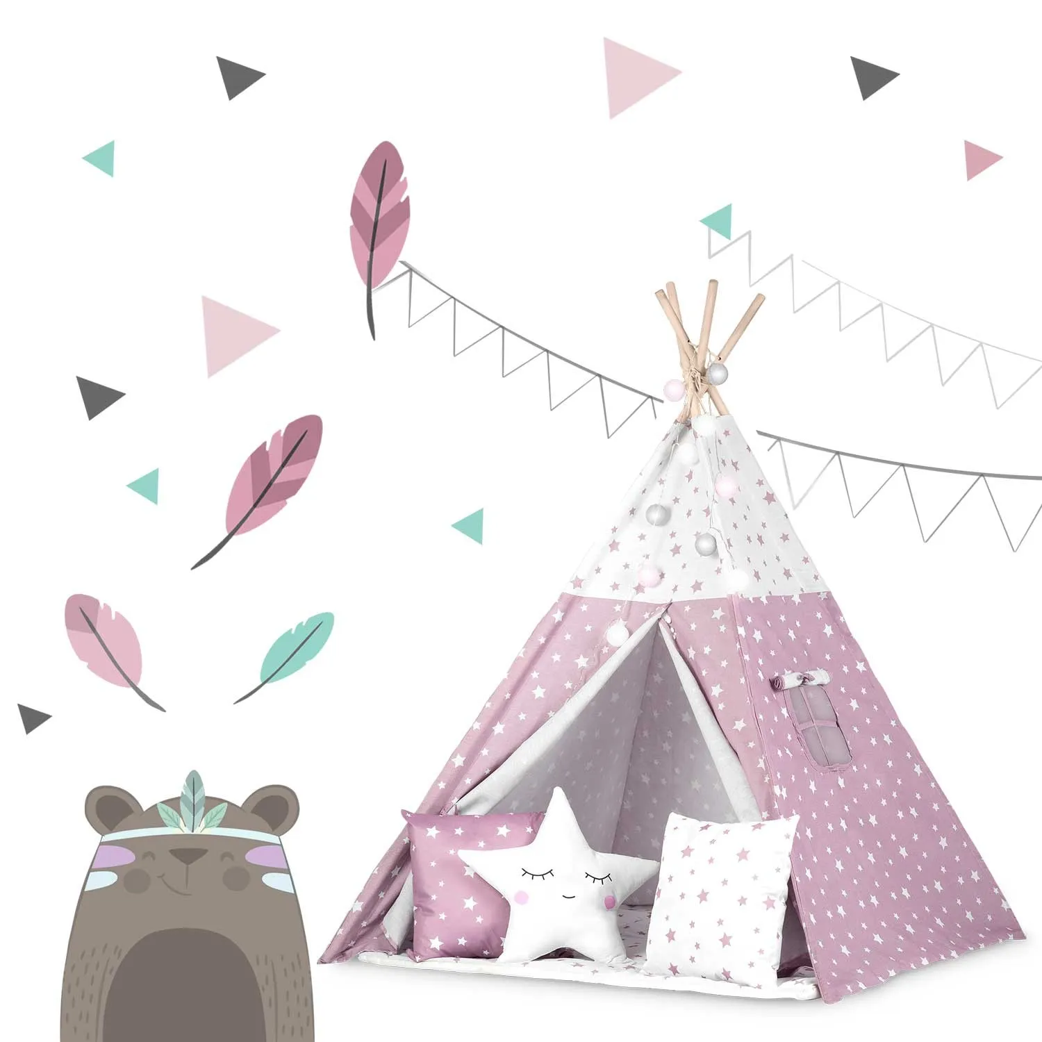 nukido teepee šator za djecu s svjetlima -bijelo rozi - slika 9