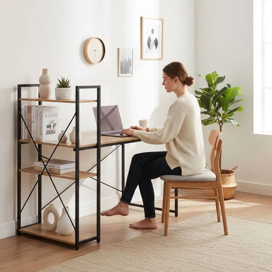 modernhome uredski stol 120 × 60 cm s policom i 3 police – loft stil - slika 3