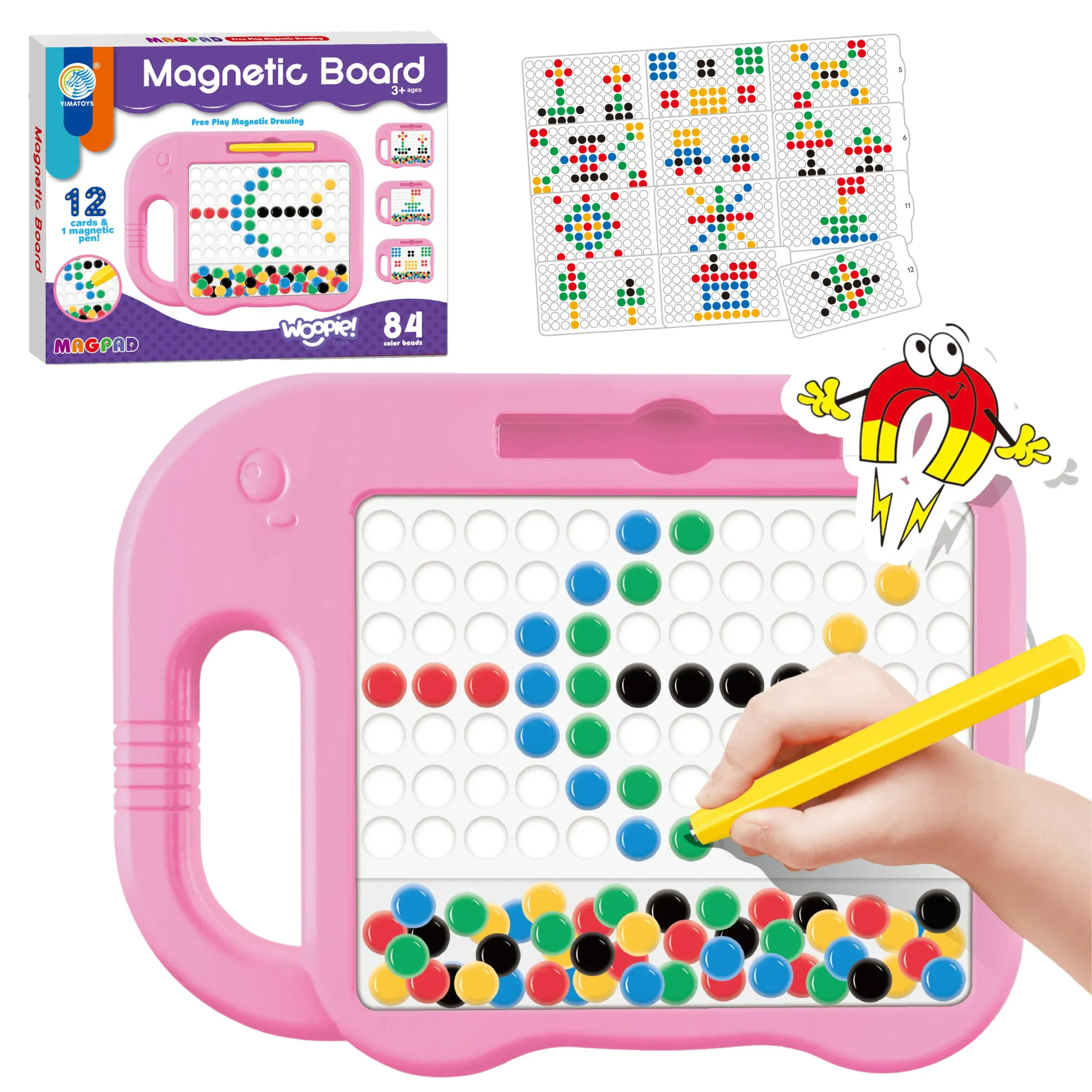 woopie magnetna ploča montessori magpad 84 gumba, rozi - slika 1