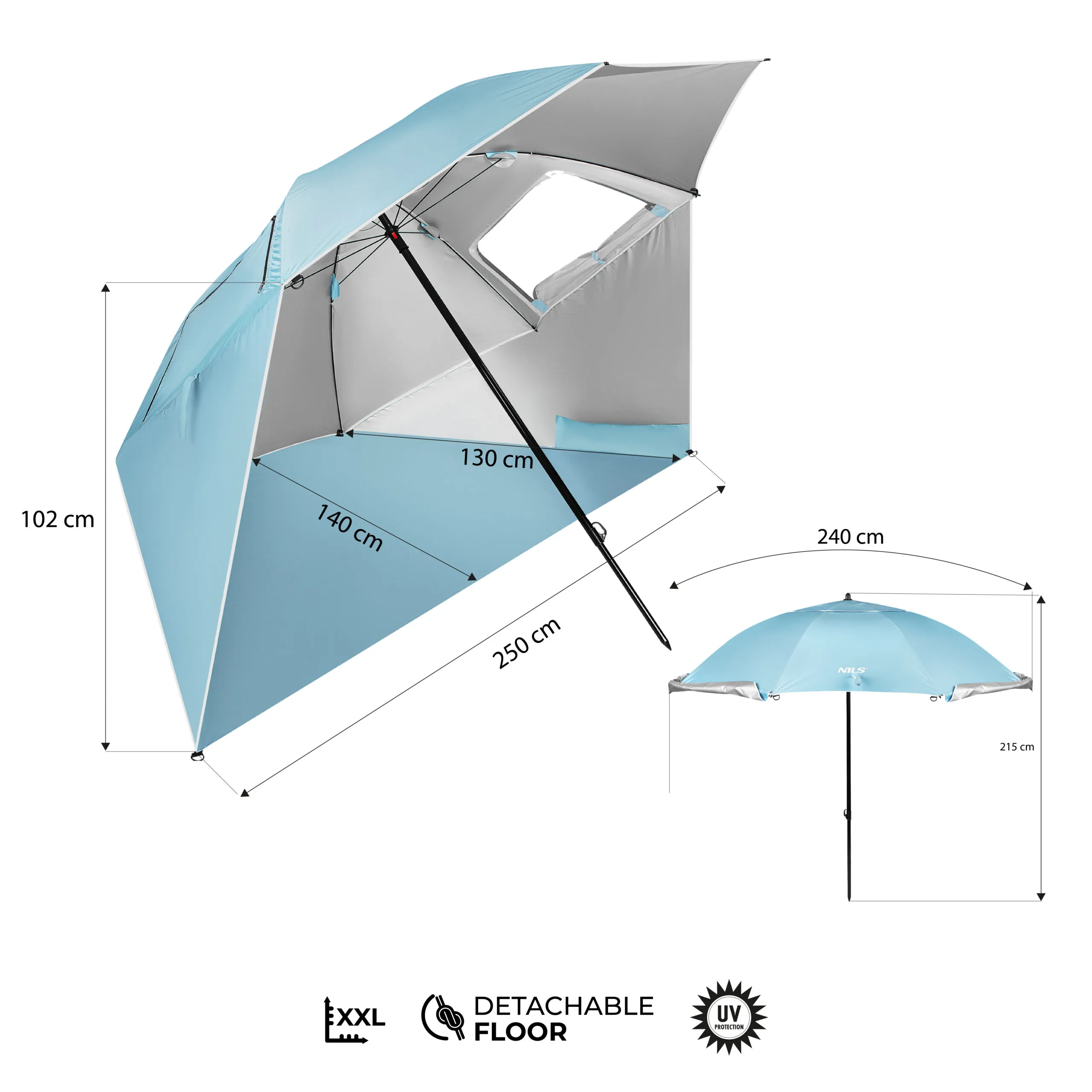 suncobran/vjetrobar 2u1 xxl 240 cm plavi nils camp - slika 4